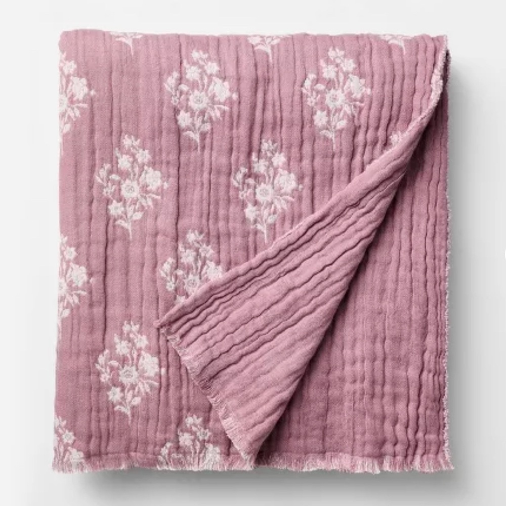 Studio McGee Floral Block Print Jacquard Throw Purple/Cream - Threshold™